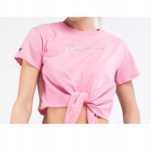 Champion krótki t-shirt top kolor różowy rozmiar L wiązany w pasie bawełna