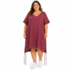 Bordowa sukienka lniana Big Size 100% len | MoodUs Fashion