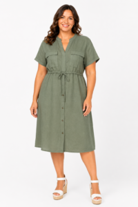 Lniana sukienka khaki 100% len plus size przód