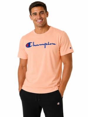 T-shirt Champion męski kolor pomarańczowy rozmiar S okrągły dekolt bawełna