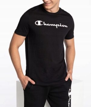 T-shirt Champion męski kolor czarny okrągły dekolt rozmiar M bawełniany